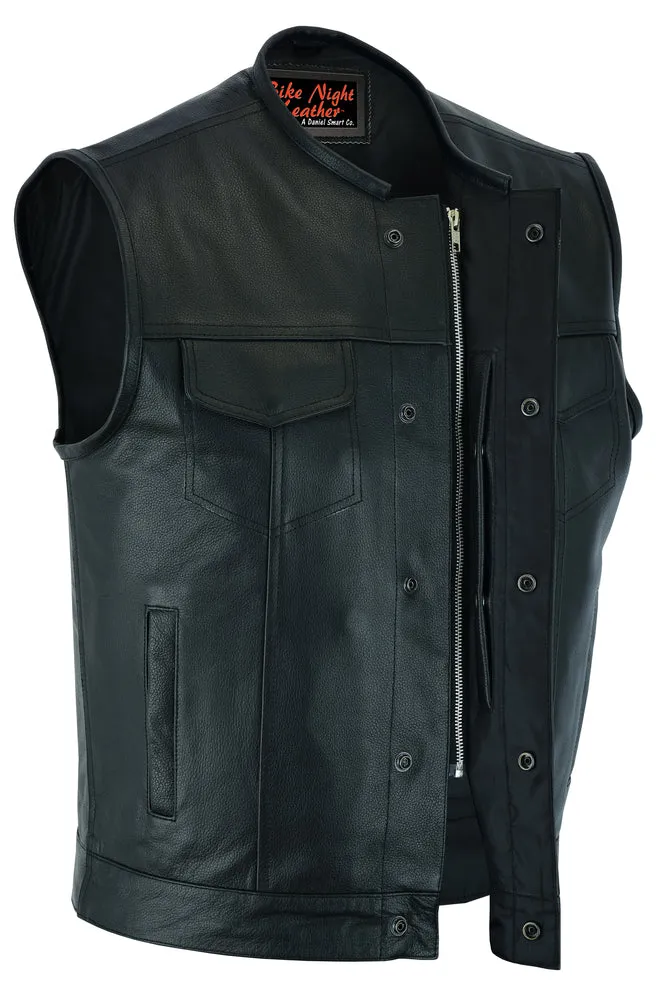 Men's Concealed Snap No Collar Bike Night Vest