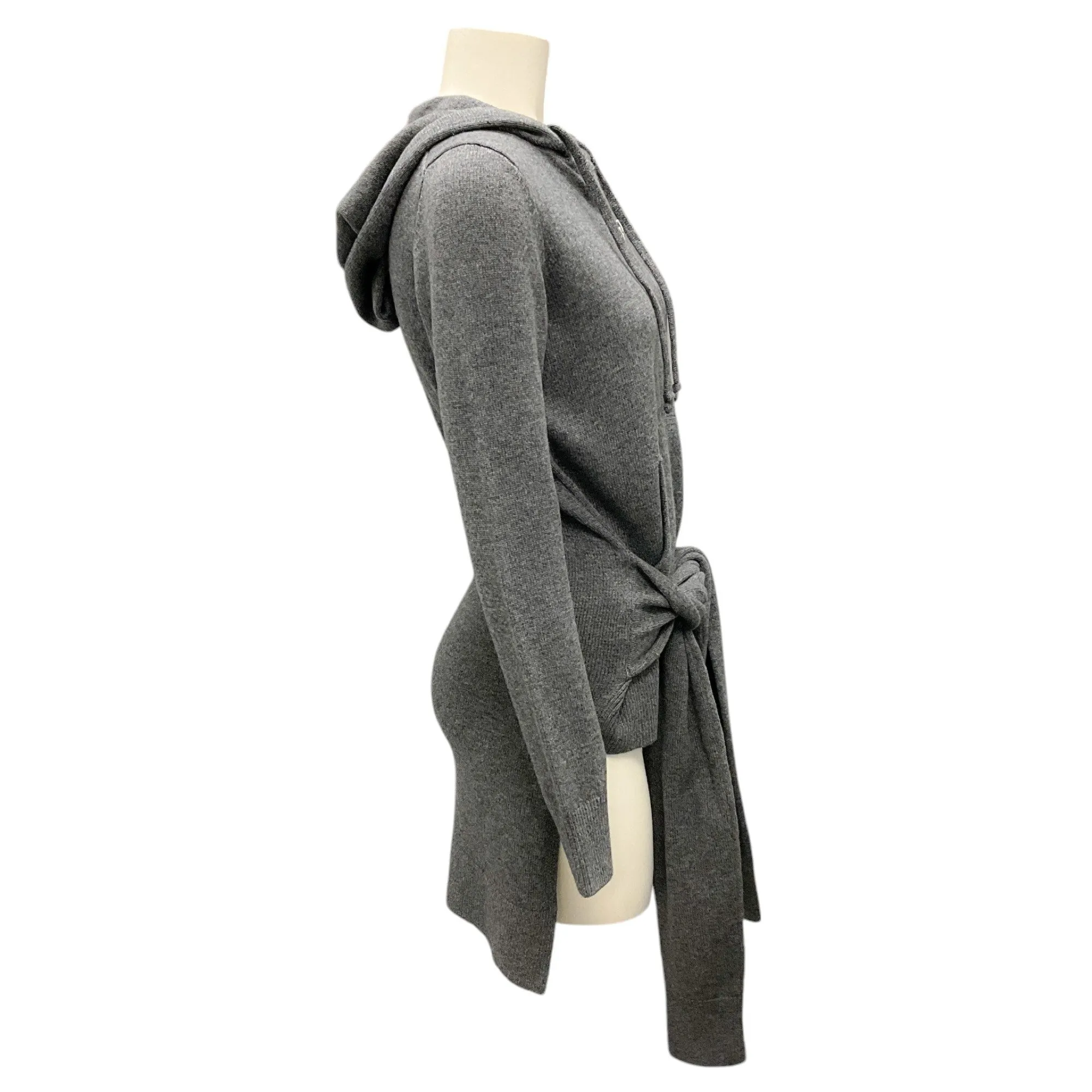 Michael Kors Collection Grey Banker Mel Hooded Tie-Waist High-Low Cashmere Knit Sweater