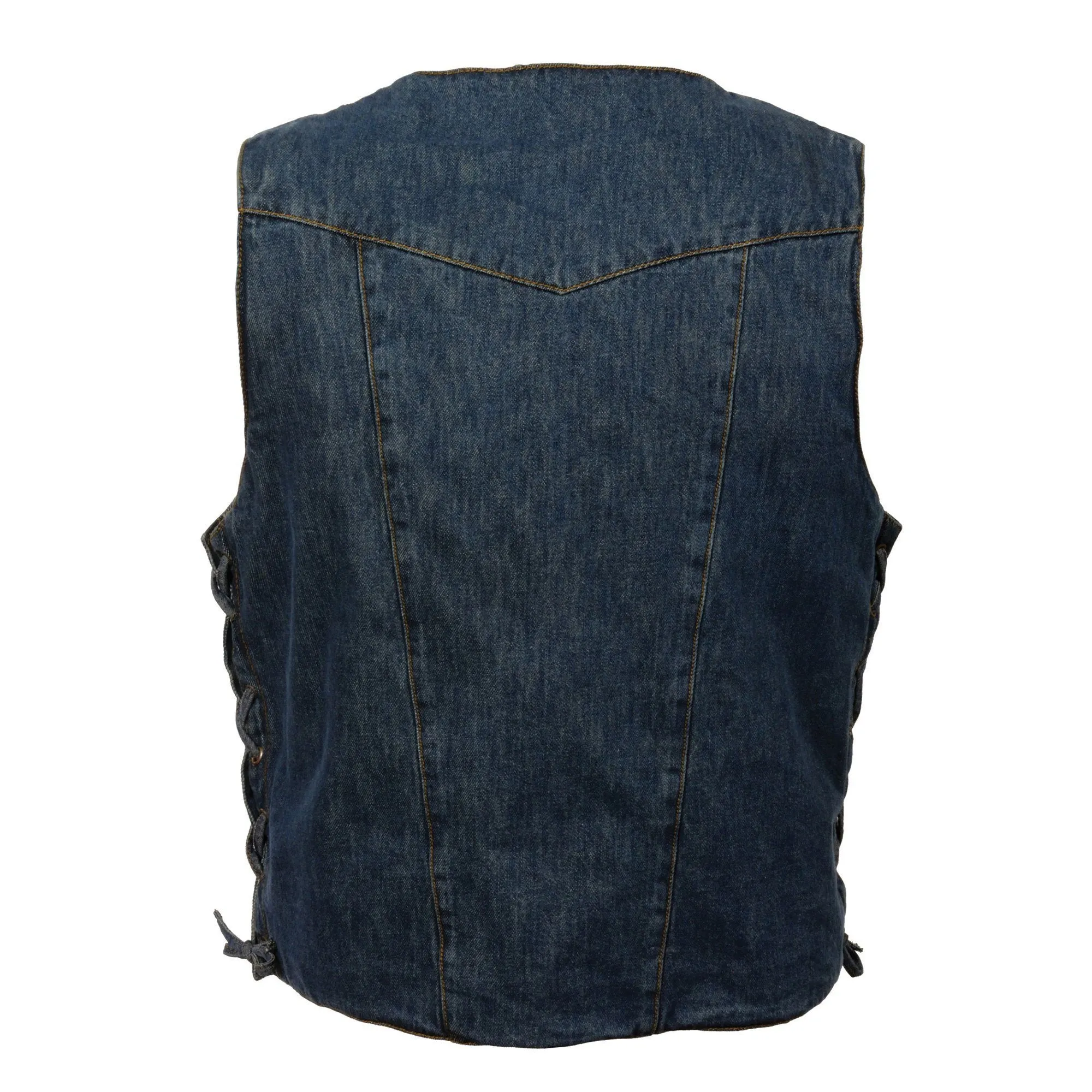 Milwaukee Leather DM1989 Men's Blue Denim '10 Pocket' Motorcycle Bikers Rider Vest with Side Laces