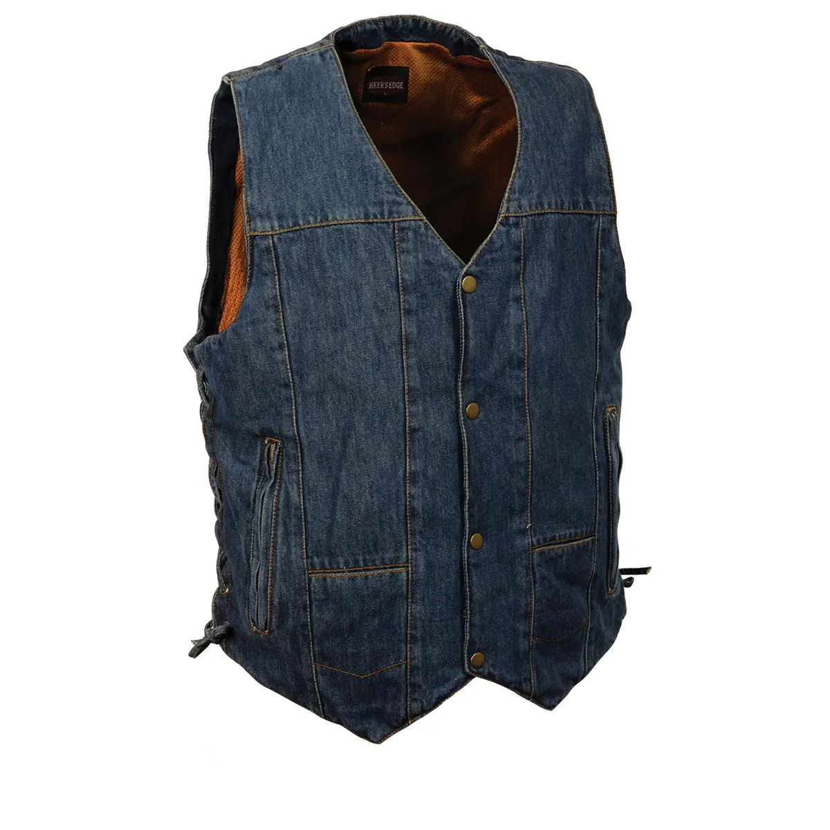 Milwaukee Leather DM1989 Men's Blue Denim '10 Pocket' Motorcycle Bikers Rider Vest with Side Laces