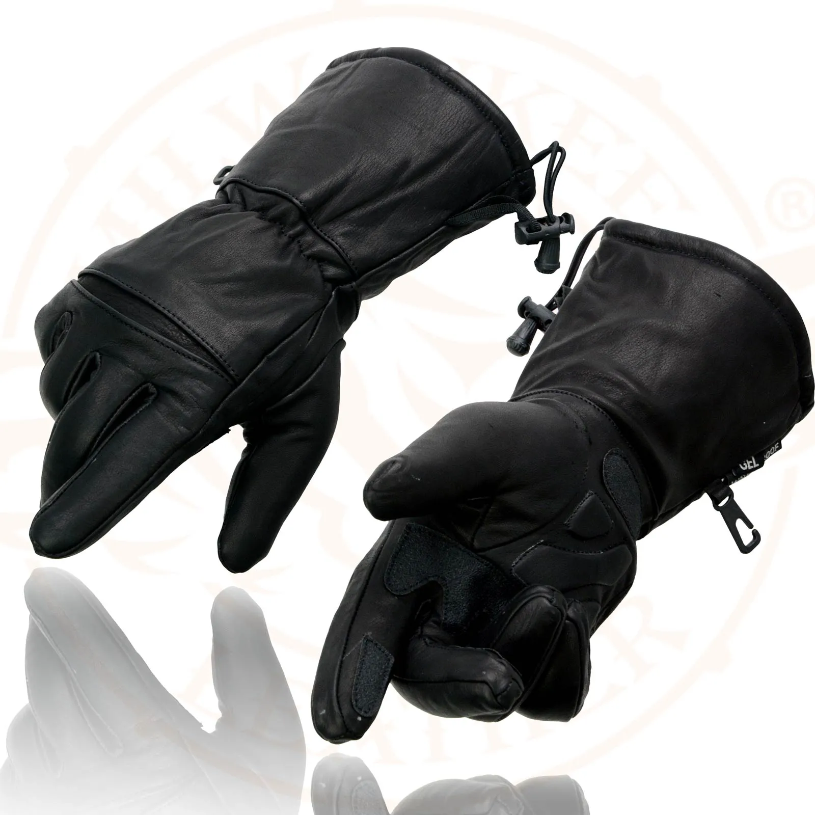 Milwaukee Leather Men's Black Gauntlet Motorcycle Hand Gloves-Black Leather Waterproof Gel Palm Soft Skin-SH292