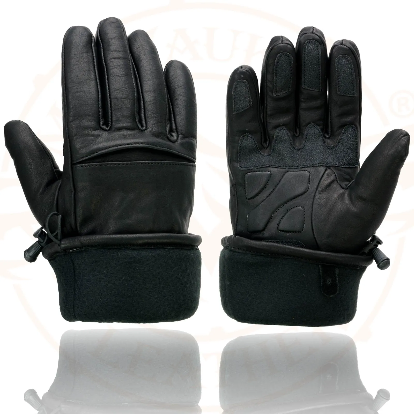 Milwaukee Leather Men's Black Gauntlet Motorcycle Hand Gloves-Black Leather Waterproof Gel Palm Soft Skin-SH292