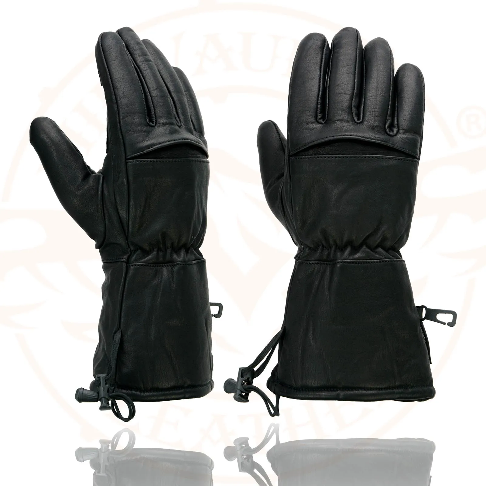 Milwaukee Leather Men's Black Gauntlet Motorcycle Hand Gloves-Black Leather Waterproof Gel Palm Soft Skin-SH292