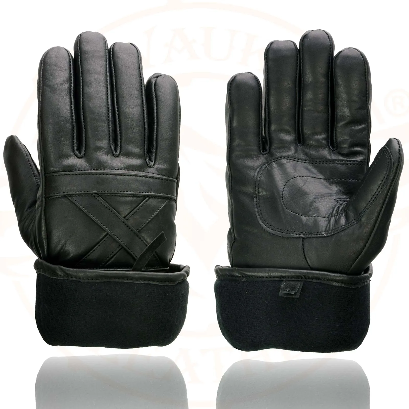 Milwaukee Leather SH231 Men's Black Leather Warm Lining Gauntlet Motorcycle Hand Gloves W/ Detailing Cuff and Pull-on Closure