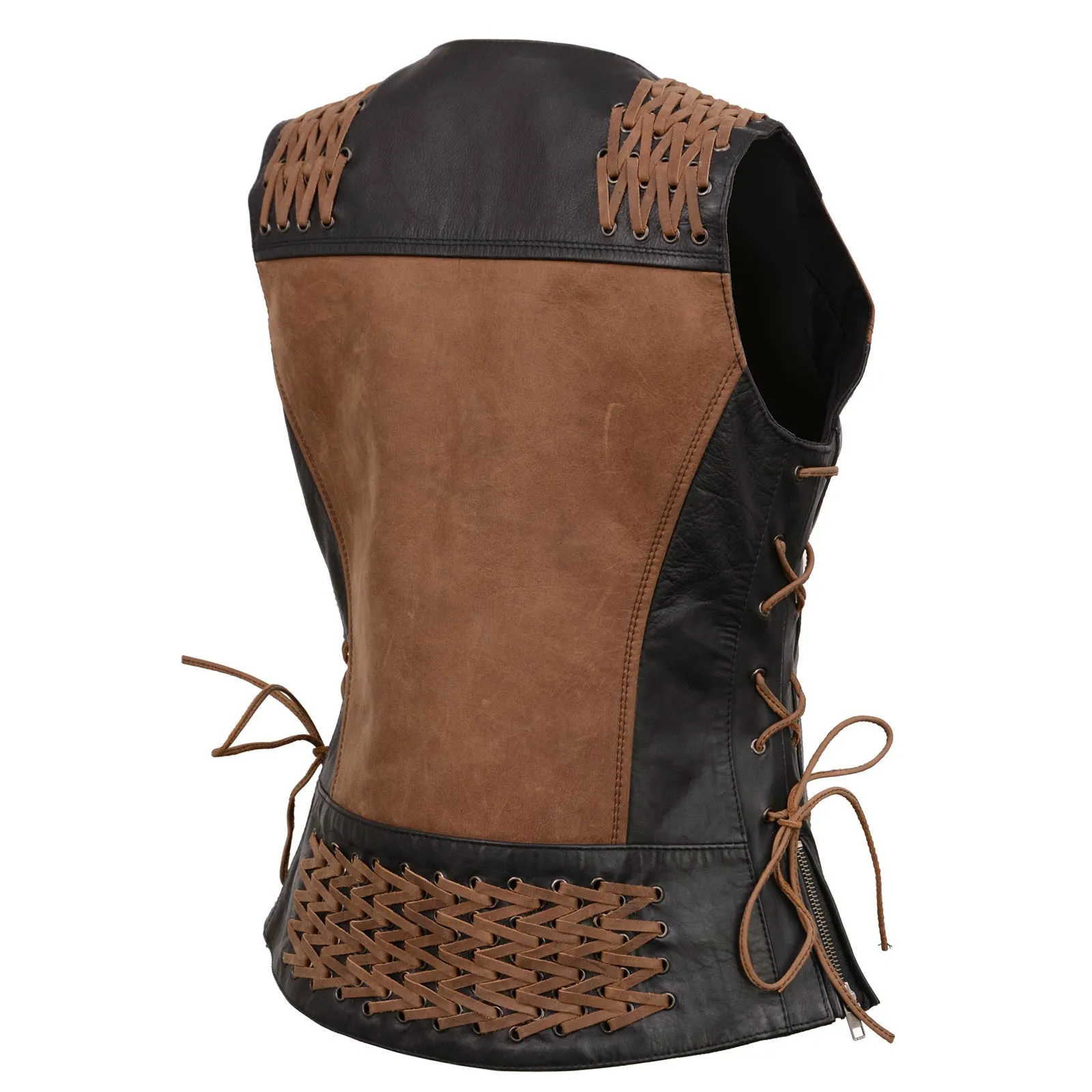 Milwaukee Leather Women's Smoocher Vintage Two Tone Crazy Horse Brown and Black Leather Club Style Motorcycle Vest MLL4509