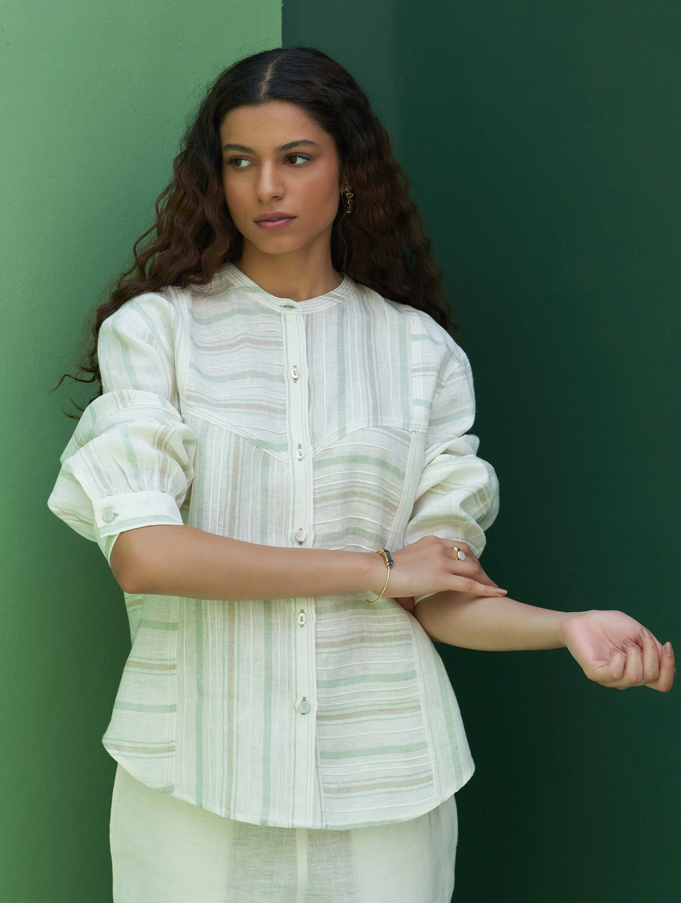 Miyu Striped Linen Co-ord Set - Mint