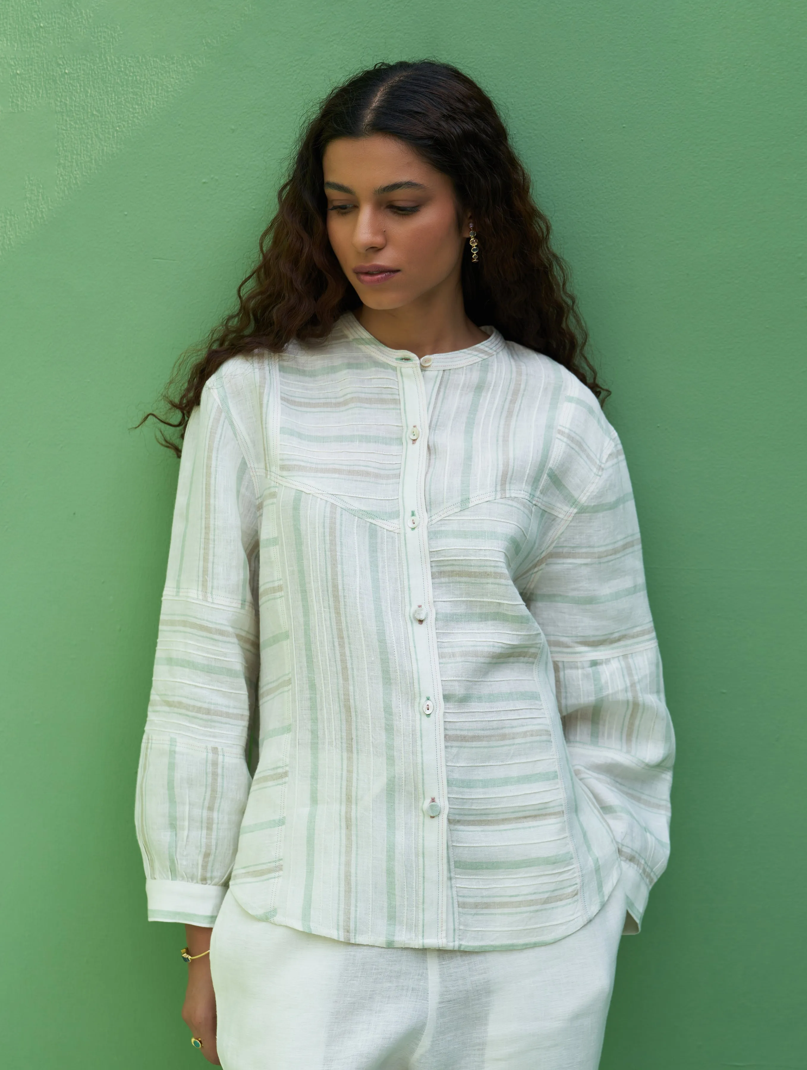 Miyu Striped Linen Co-ord Set - Mint