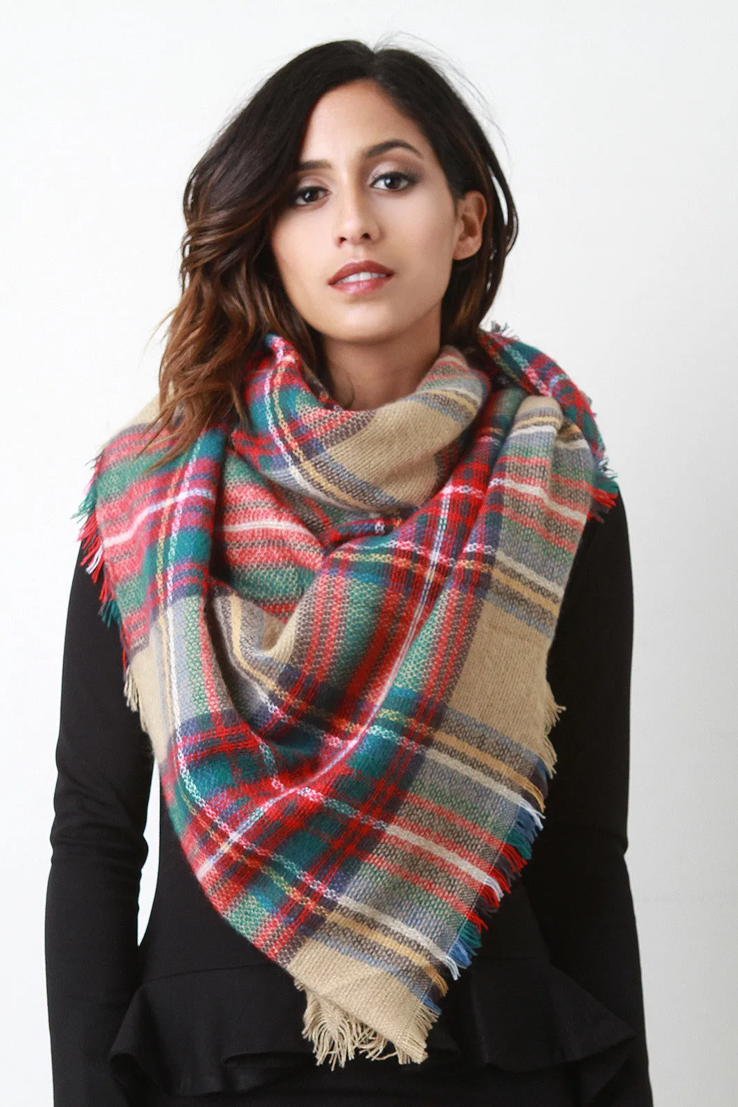 Multi Colored Plaid Blanket Scarf