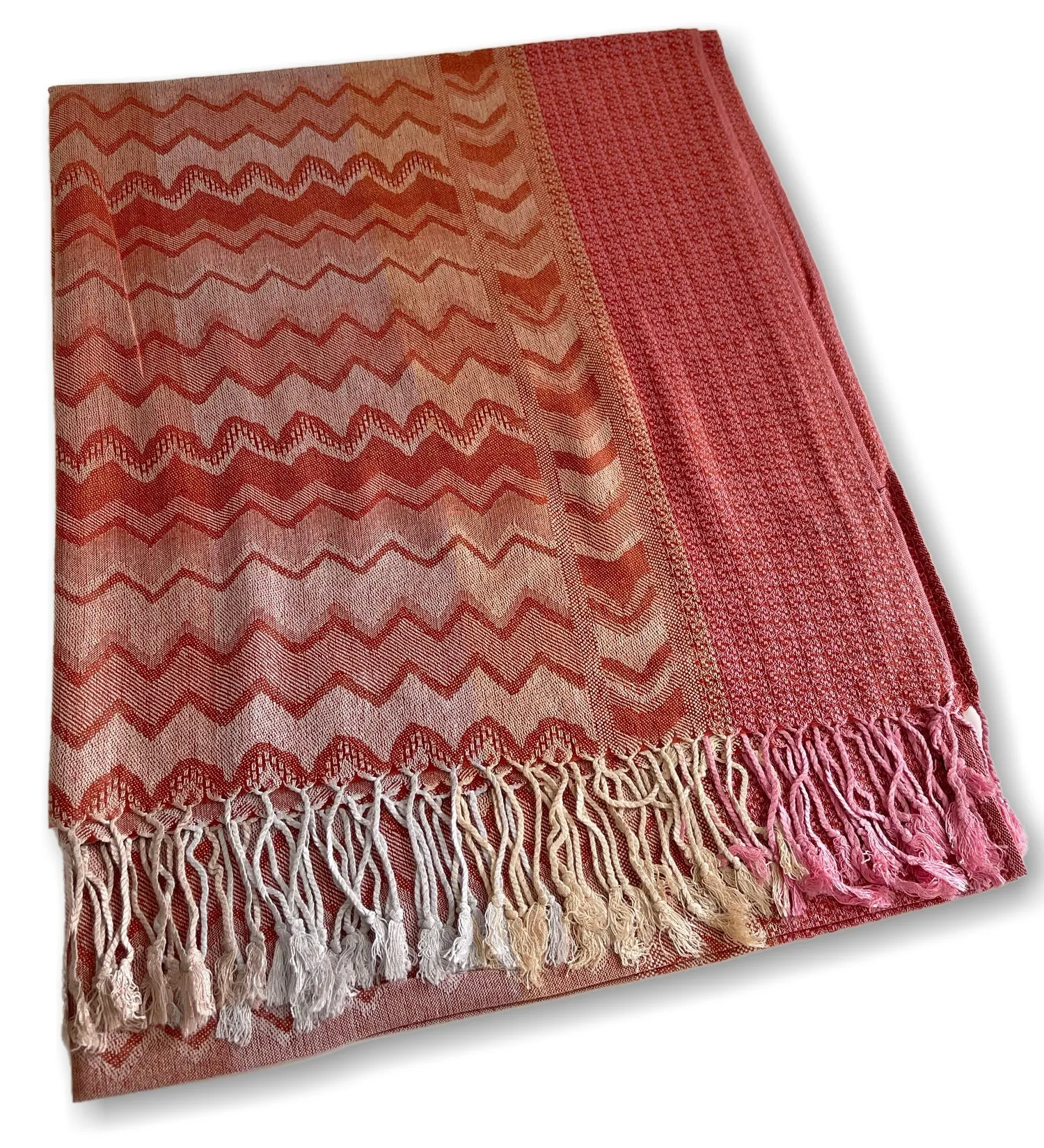 MULTICOLOUR PINK WAVE PRINT PASHMINA SHAWL SCARF