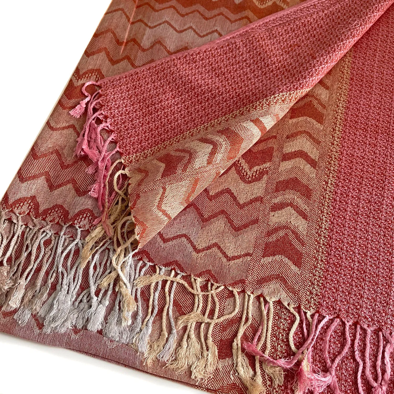 MULTICOLOUR PINK WAVE PRINT PASHMINA SHAWL SCARF