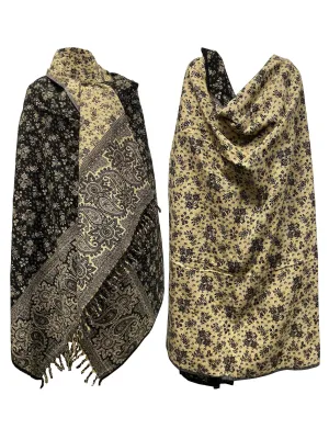 NEW Black Beige Floral Scarf LUXURY HANDMADE Yak Wool yoga blanket stole unisex Travel Wrap Meditation Soft Shawl special Gift for her