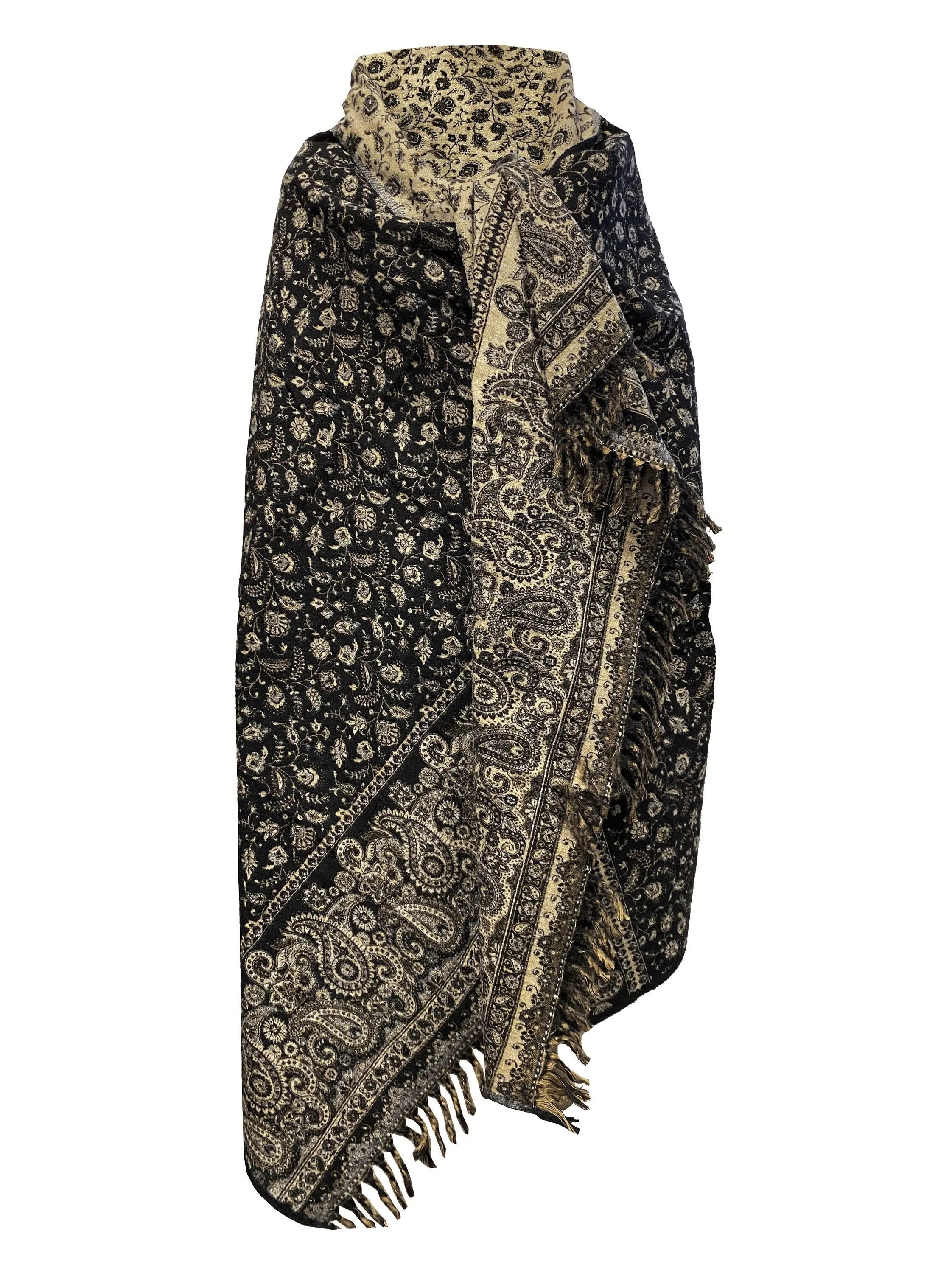 NEW BLACK COLOUR Floral Scarf Luxury Handmade Yak Wool comfortable scarf Blanket stole unisex Travel Wrap Meditation Soft Shawl special Gift