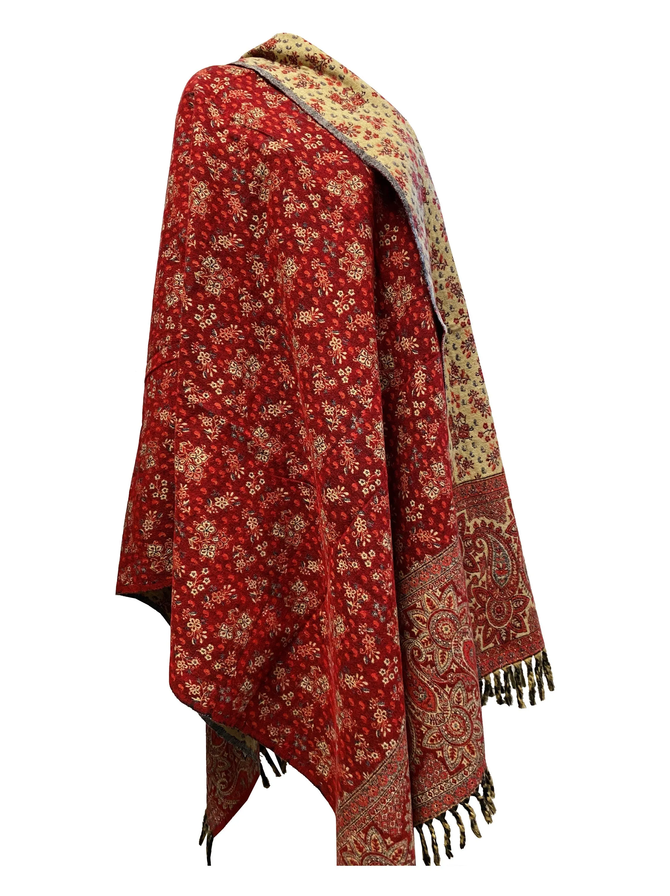 NEW LUXURY HANDMADE Red Beige Floral Scarf Yak Wool comfortable scarf Blanket stole unisex Travel Wrap Meditation Soft Shawl special Gift