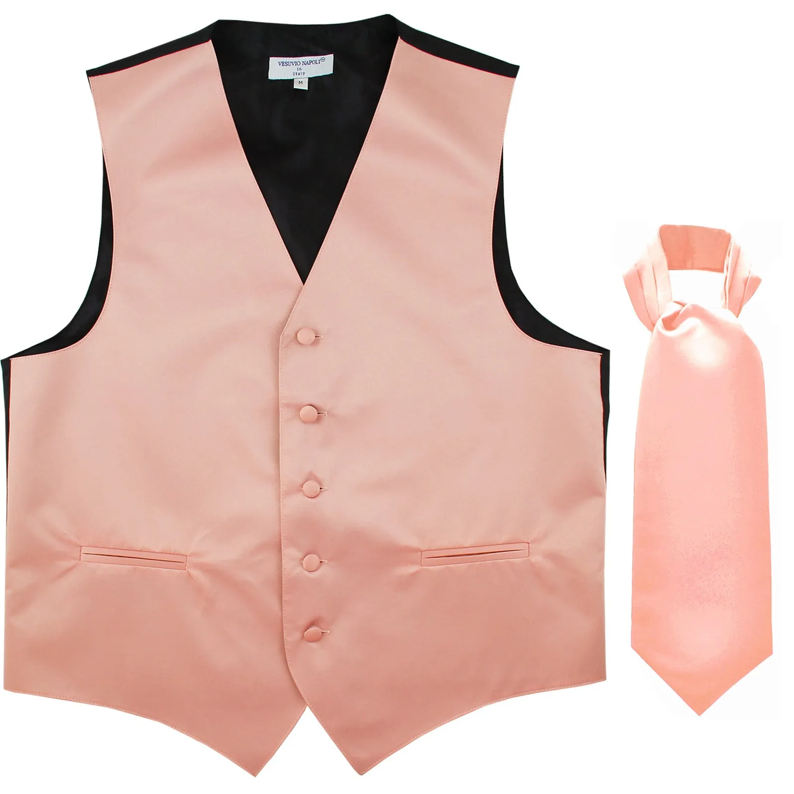 New Men's Formal Tuxedo Vest Waistcoat solid & Ascot cravat Prom misty pink