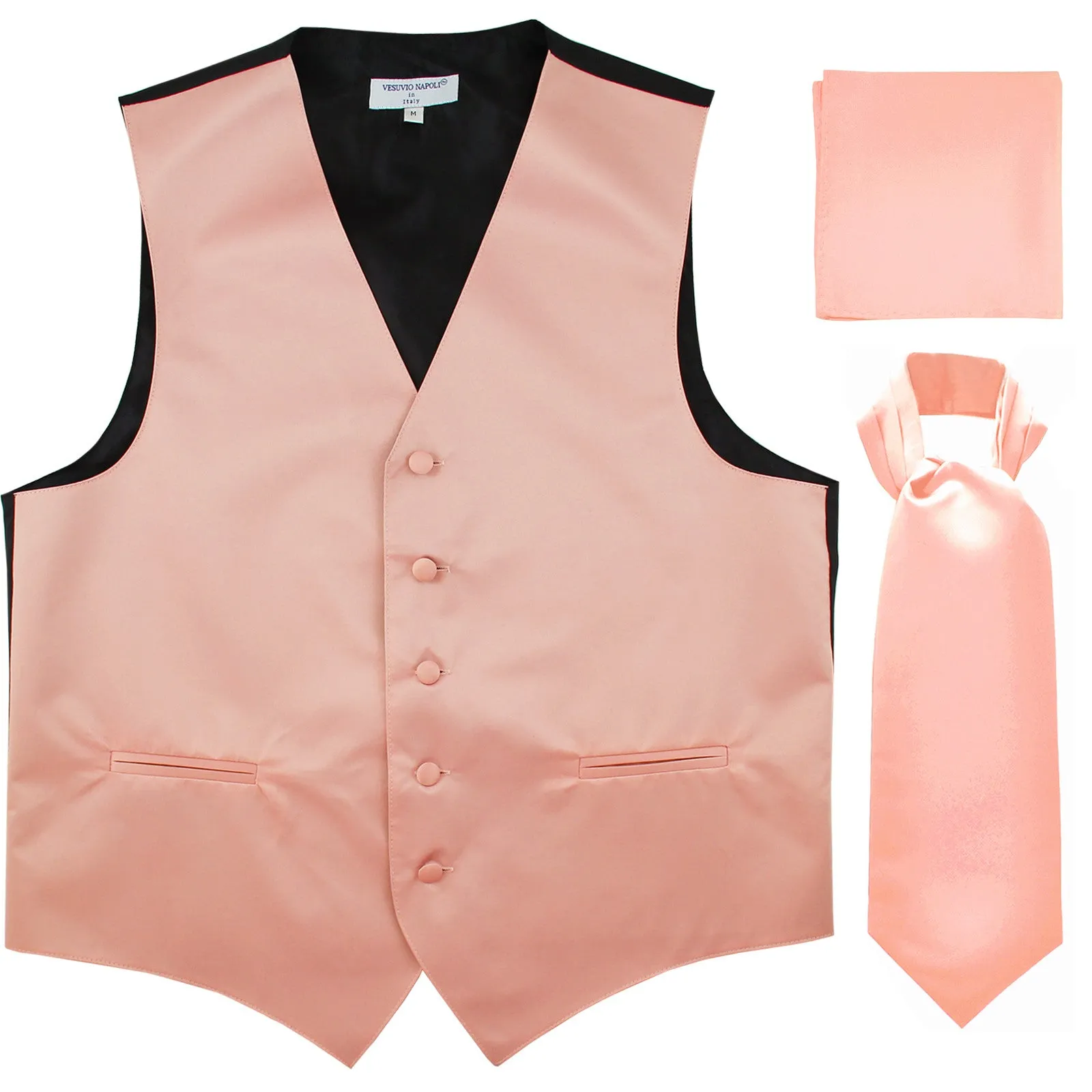 New Men's formal vest Tuxedo Waistcoat ascot hankie set wedding prom misty pink