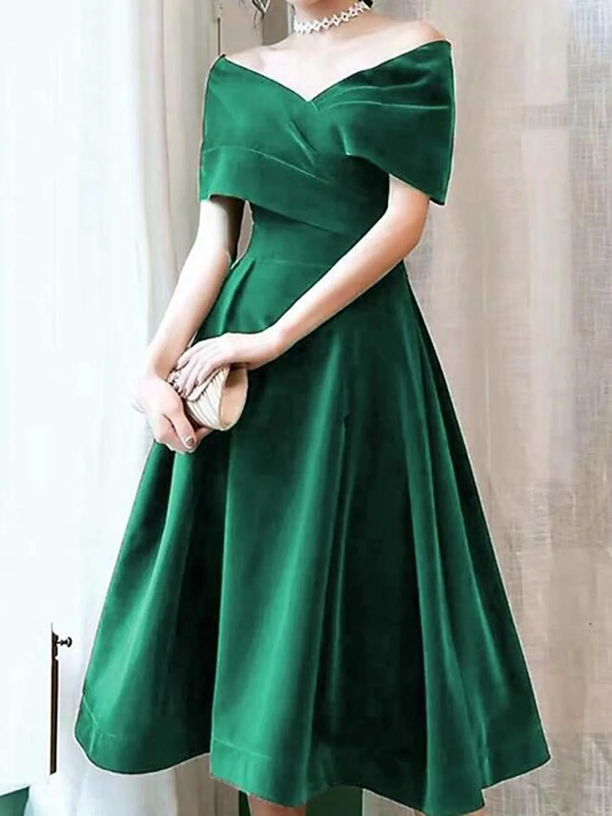 Off Shoulder Green/Burgundy Velvet Short Prom Homecoming Dresses, Green/Burgundy Velvet Formal Graduation Evening Dresses