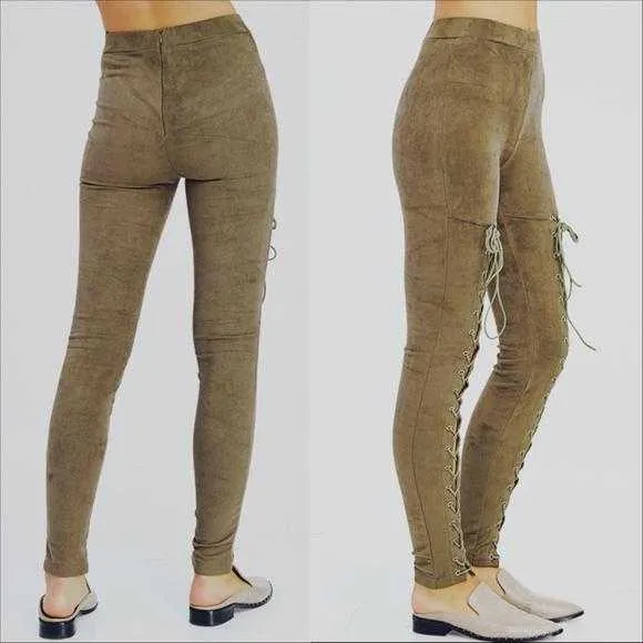 Olive Lace Up Suede Pants