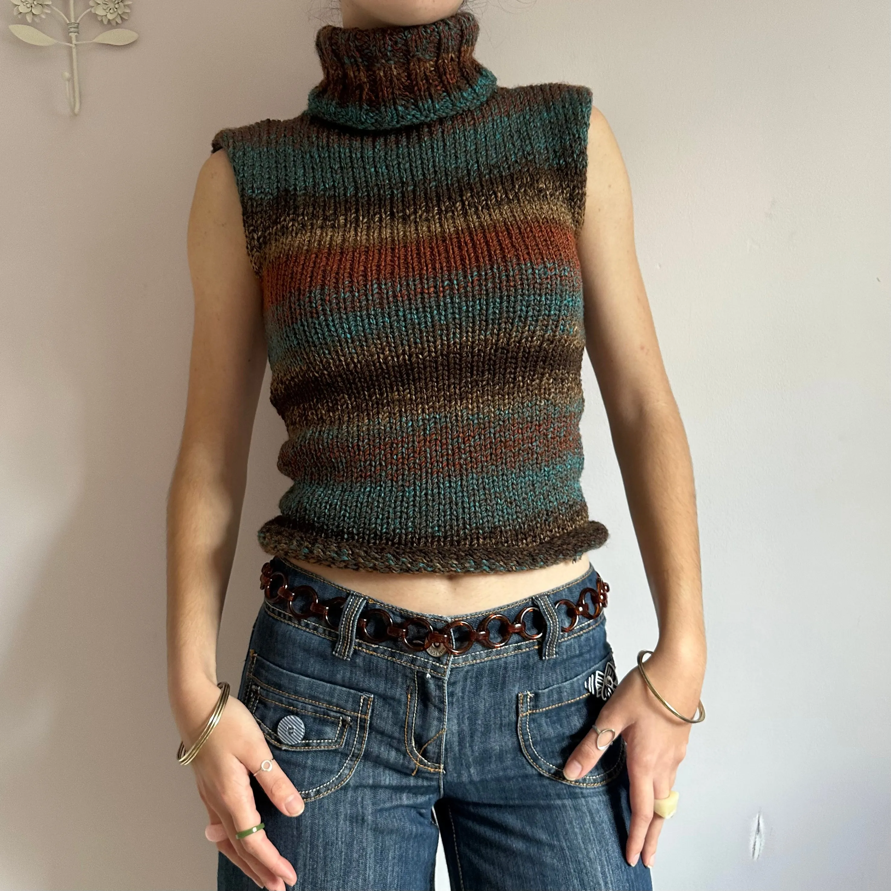 Ombré brown and blue turtleneck knit vest