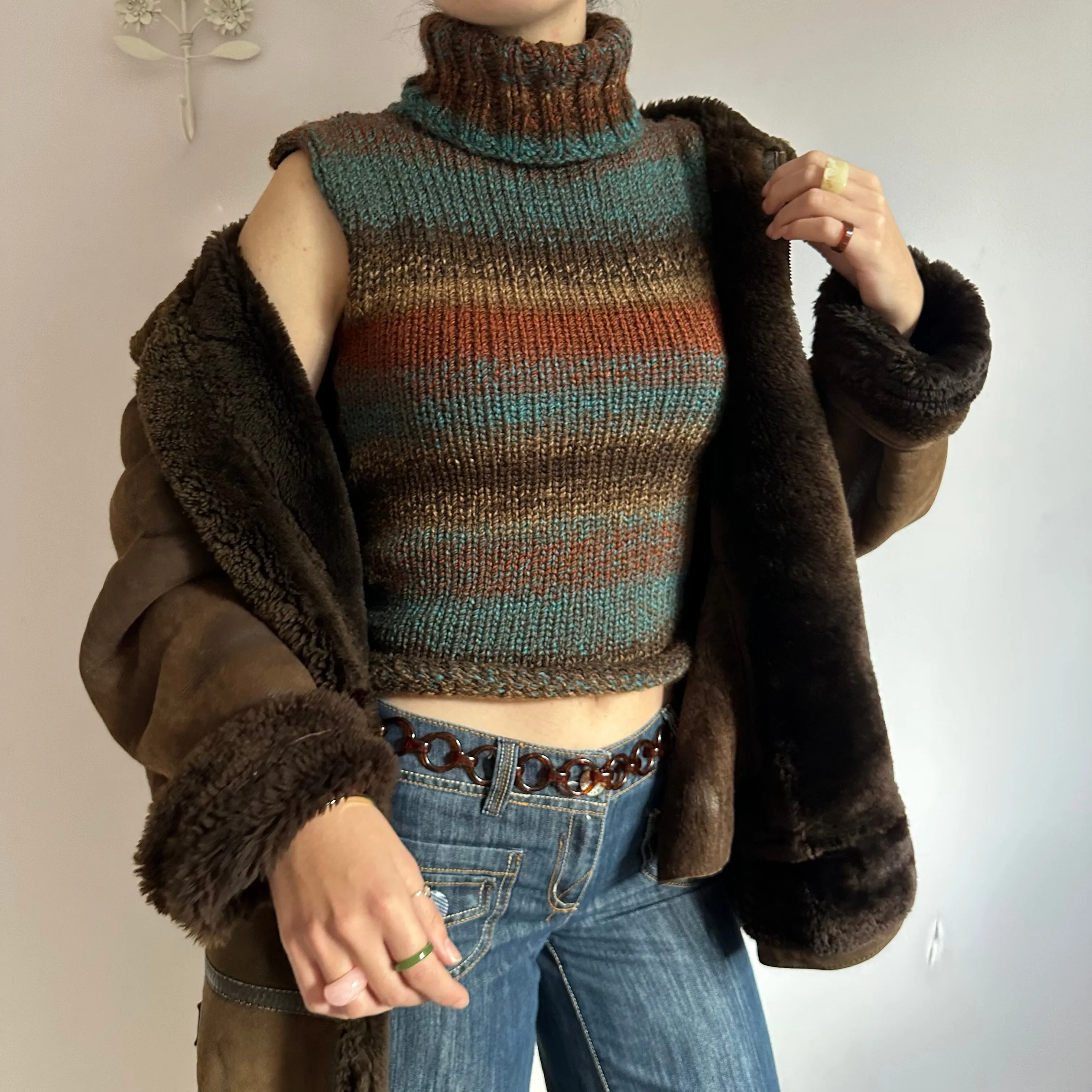 Ombré brown and blue turtleneck knit vest