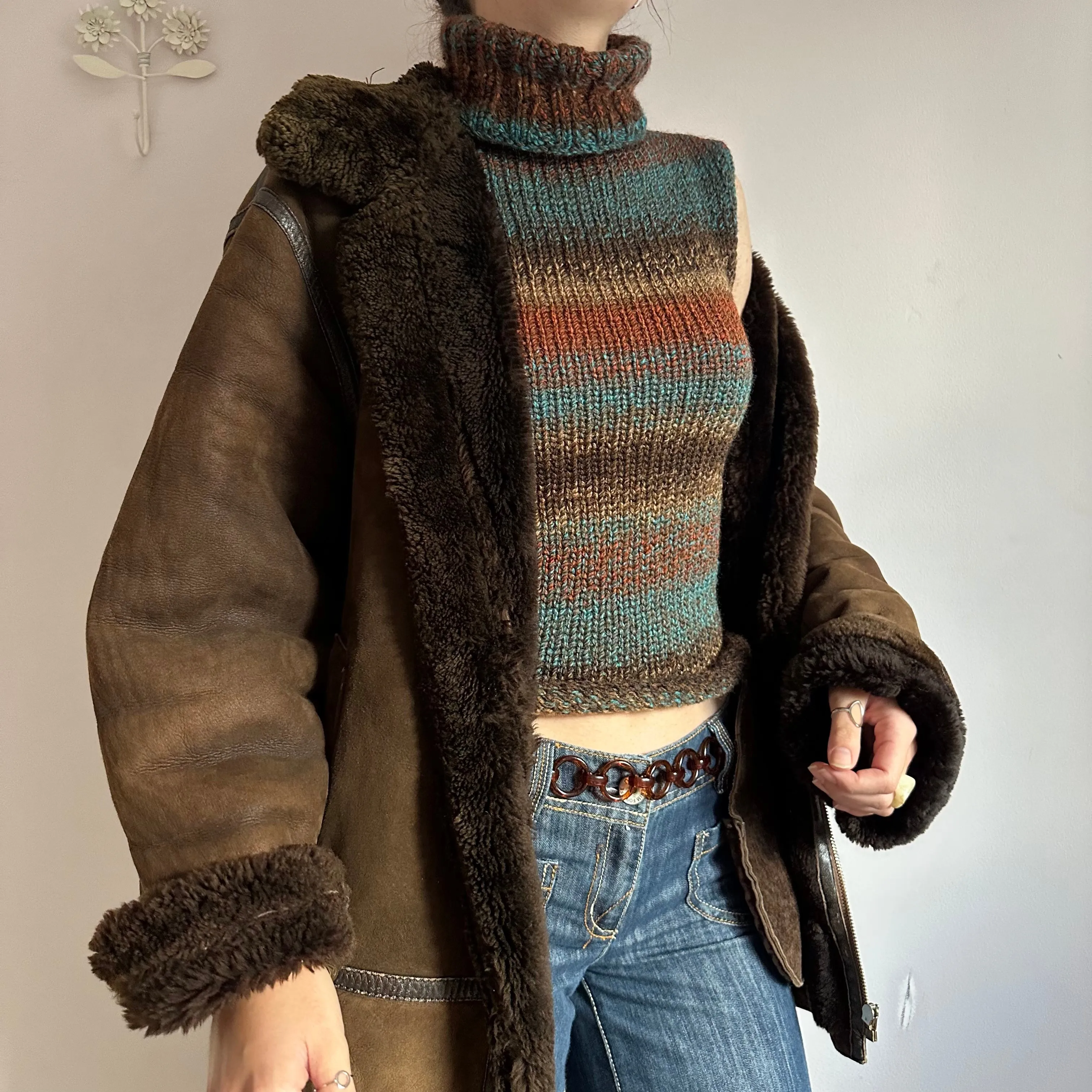 Ombré brown and blue turtleneck knit vest