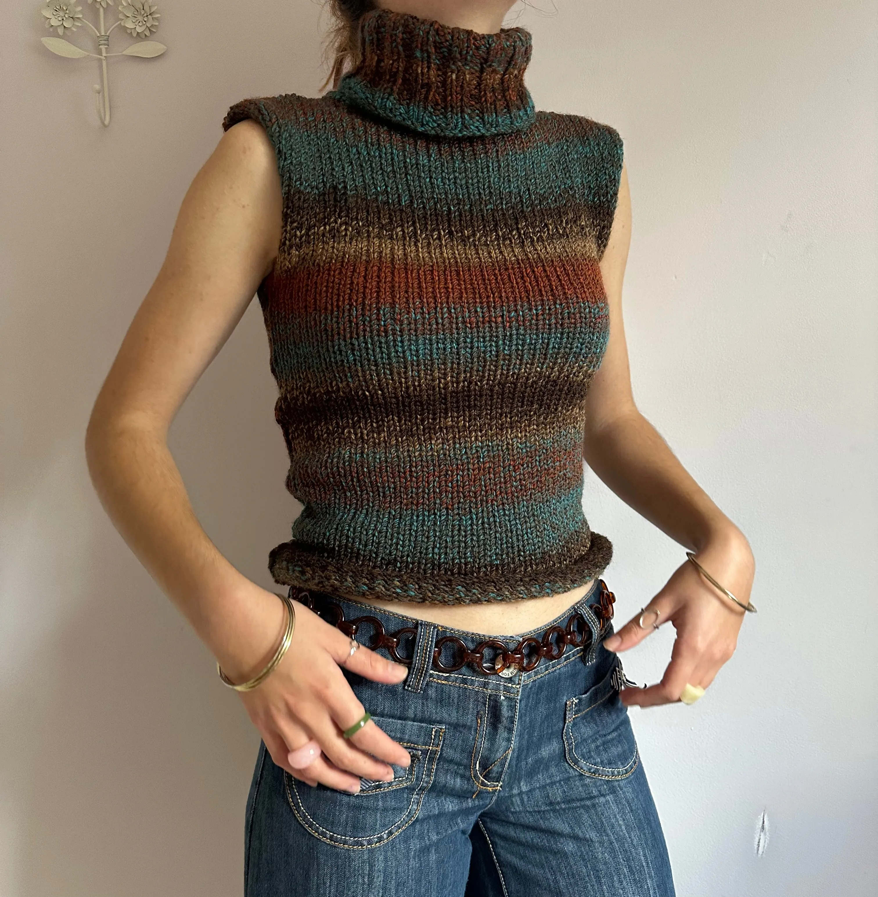 Ombré brown and blue turtleneck knit vest