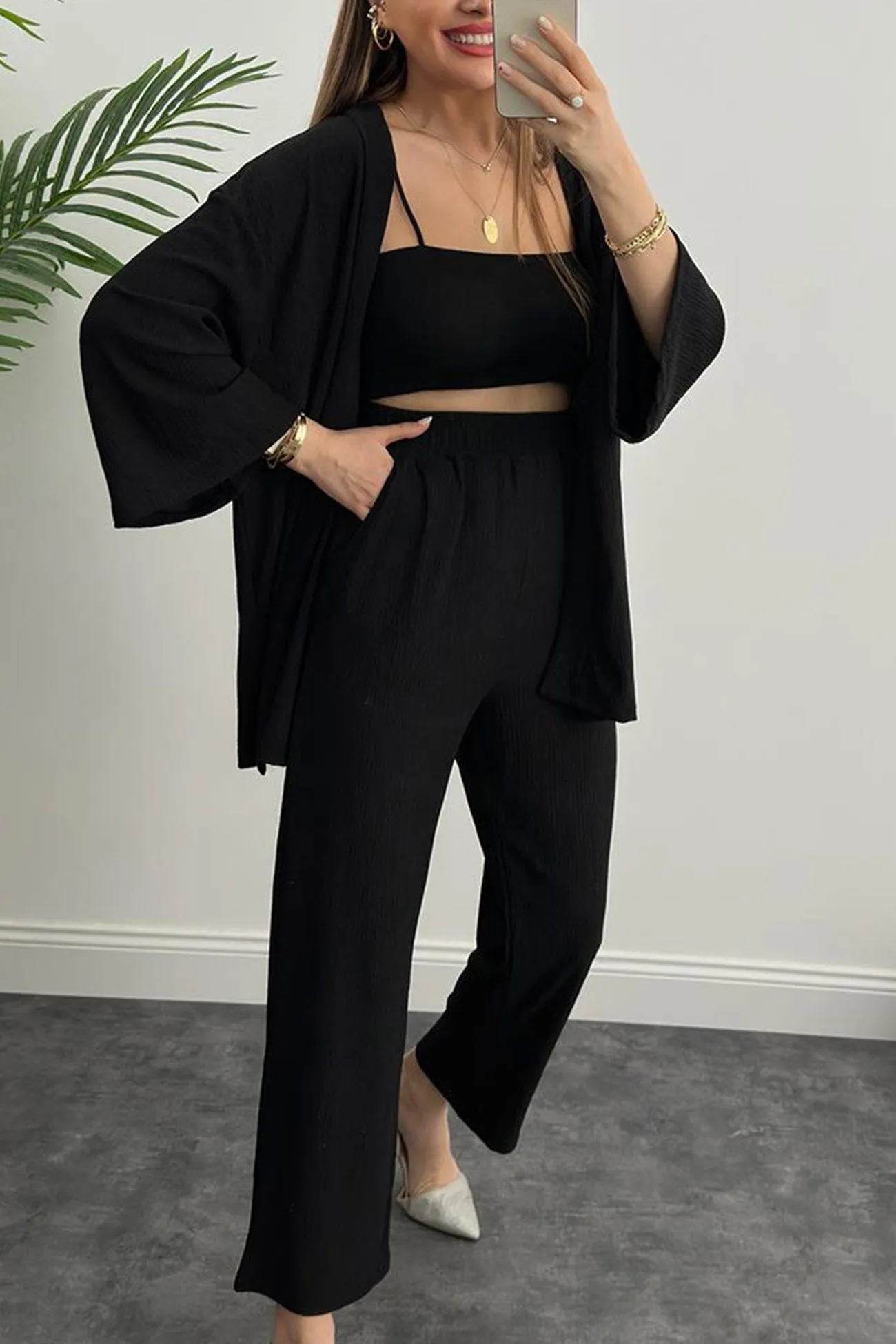 Open Front Shirt Long Pants Suits