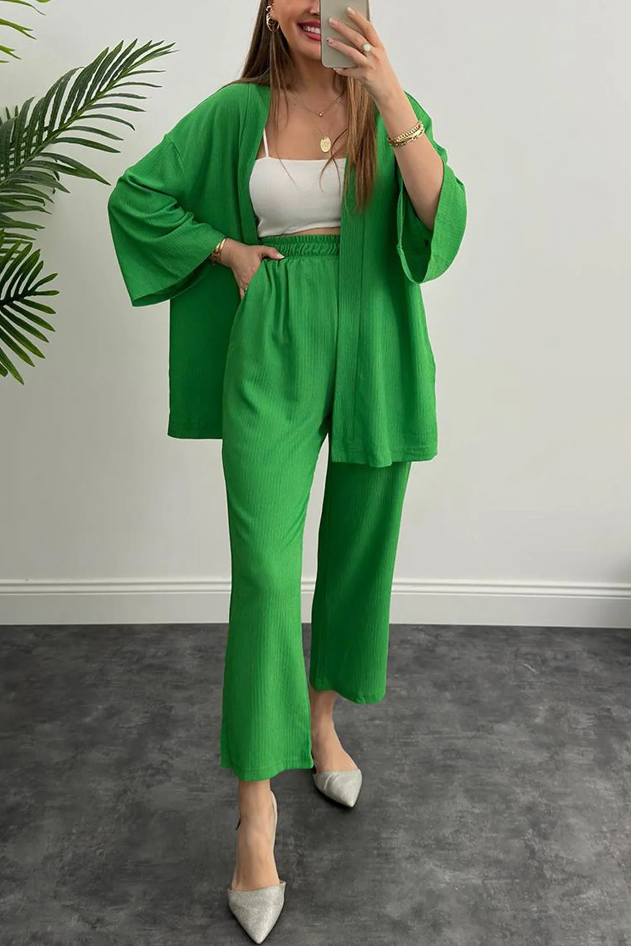 Open Front Shirt Long Pants Suits