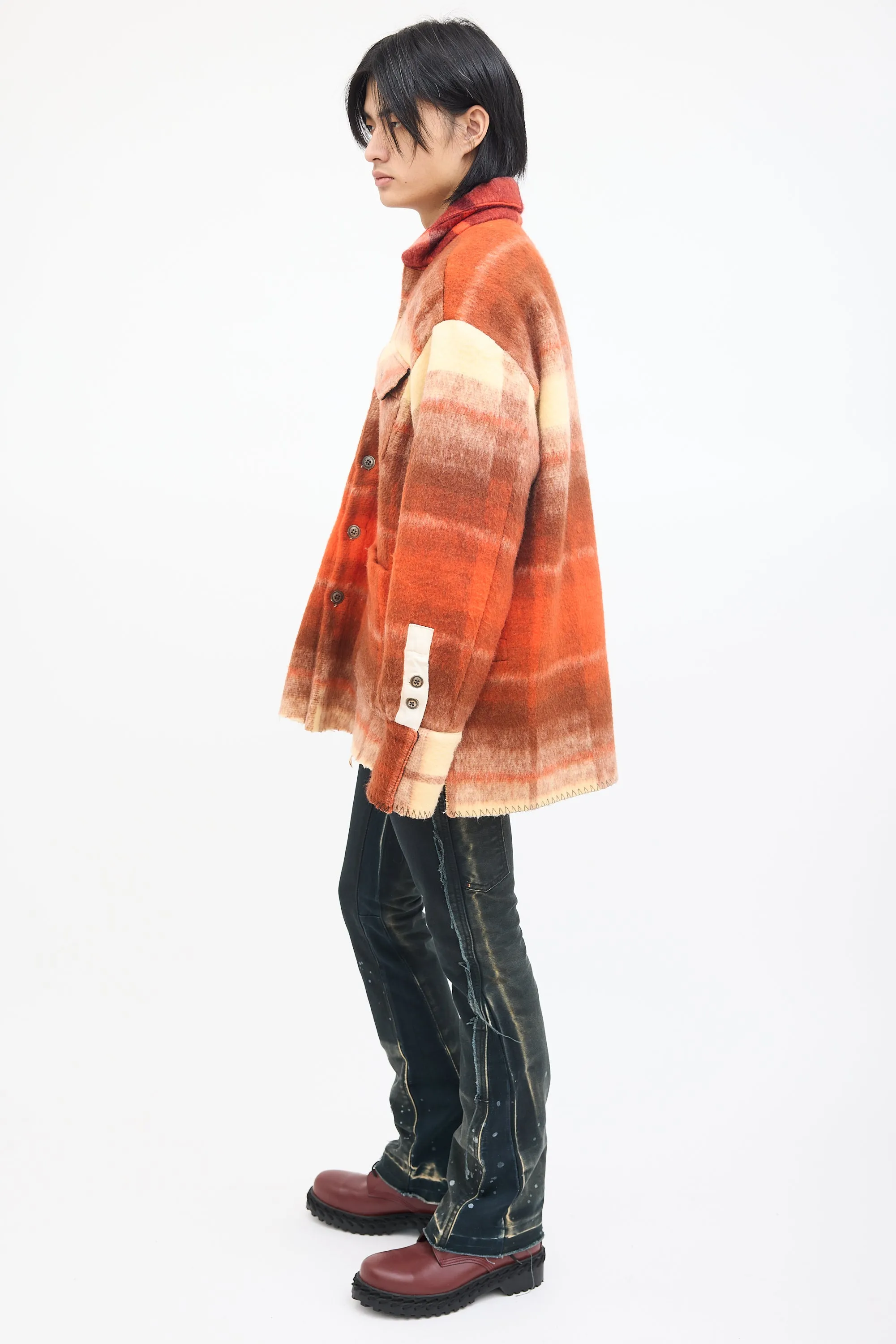 Orange & Brown Wool Plaid Blanket Jacket