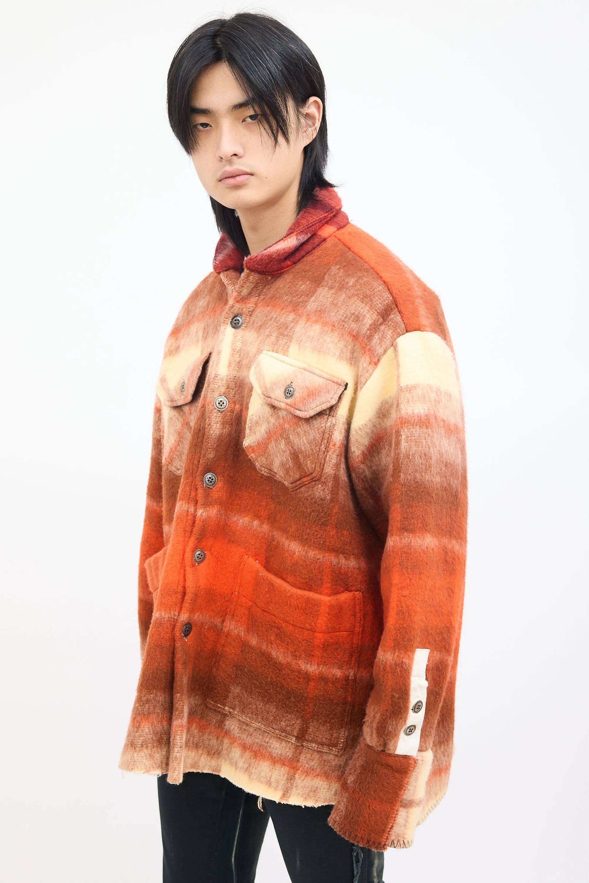 Orange & Brown Wool Plaid Blanket Jacket