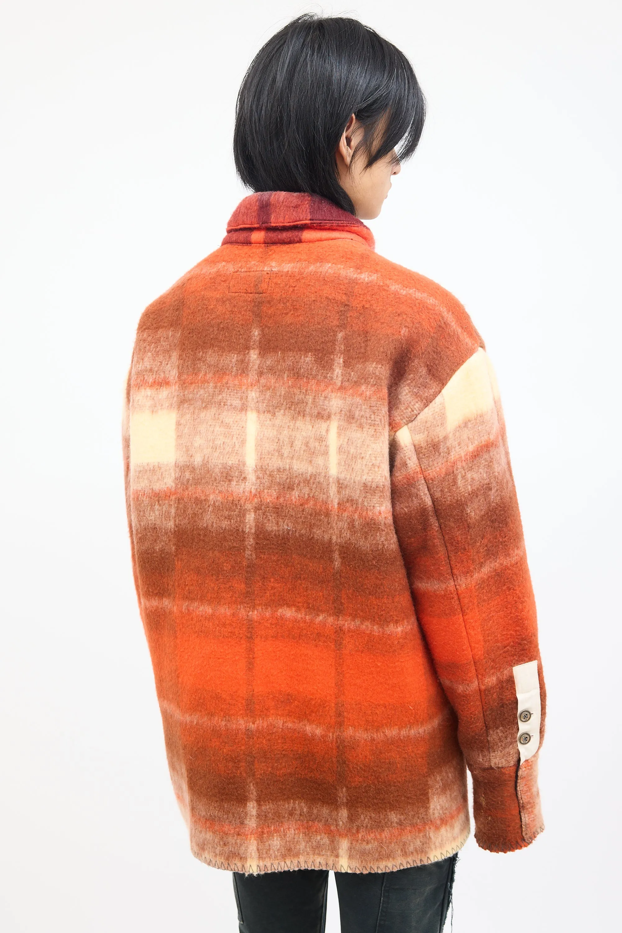 Orange & Brown Wool Plaid Blanket Jacket