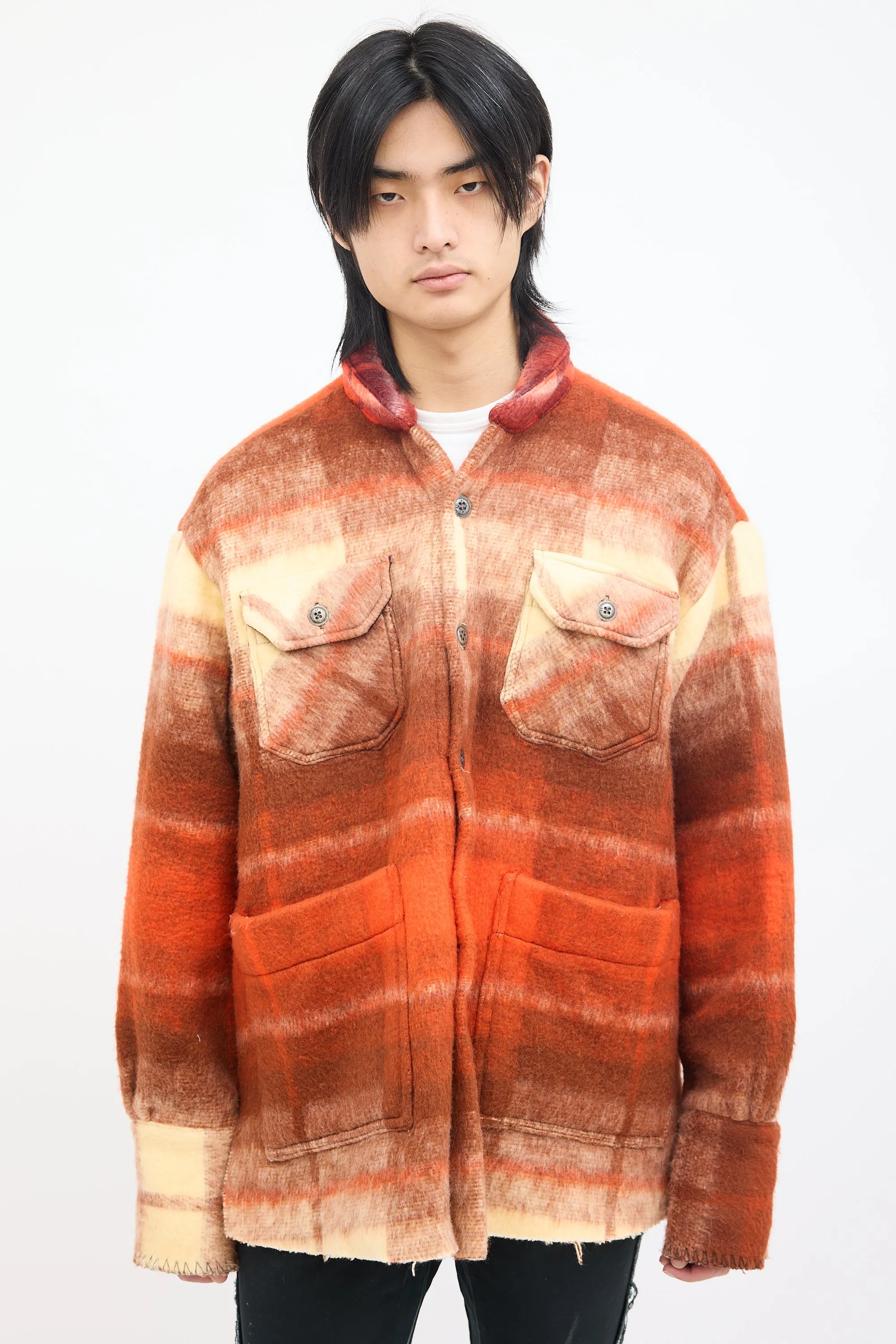 Orange & Brown Wool Plaid Blanket Jacket