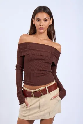 Overfold Off Shoulder Slim Fit Sweater Top