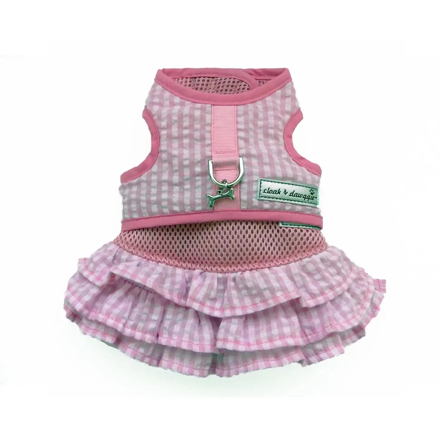 Pink Gingham Dog Skirt for  Pink Gingham Teacup Vest Harness