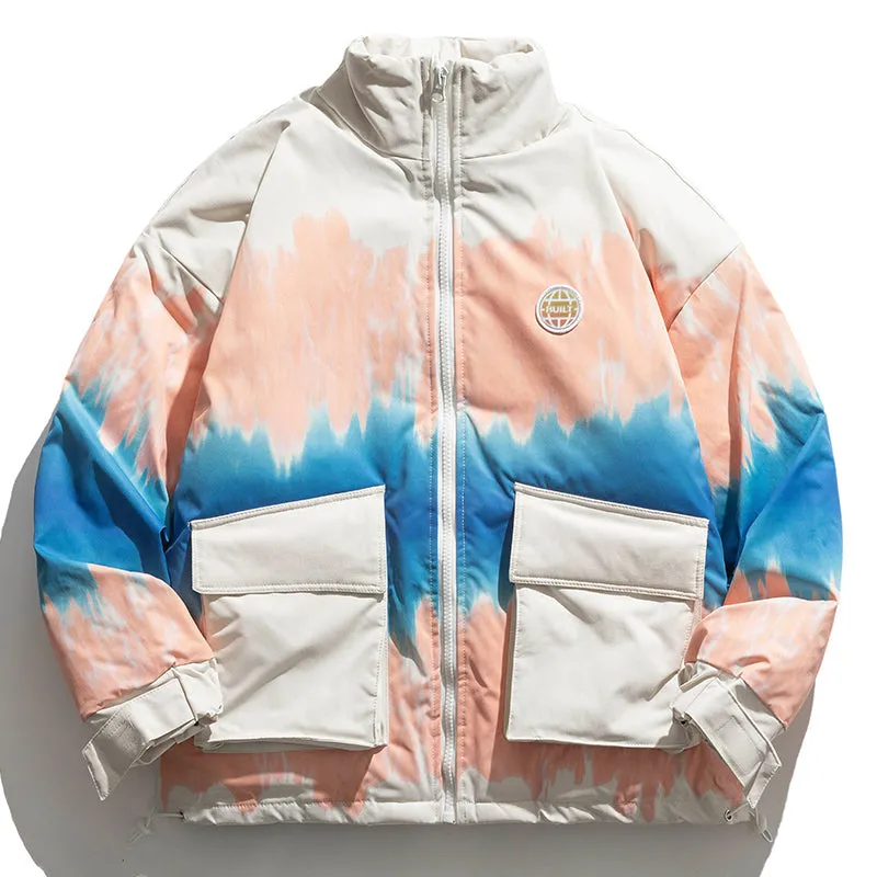 PopFlying Tie Dye Winter Coat Dripping Smiley Face