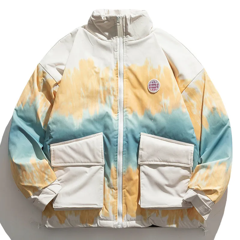 PopFlying Tie Dye Winter Coat Dripping Smiley Face