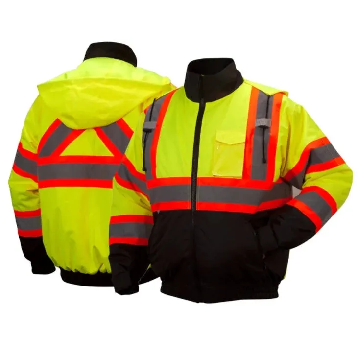 Pyramex® Hi Vis Waterproof X-Back Two-Tone Bomber Safety Jacket - ANSI Class 3 - RCJ32