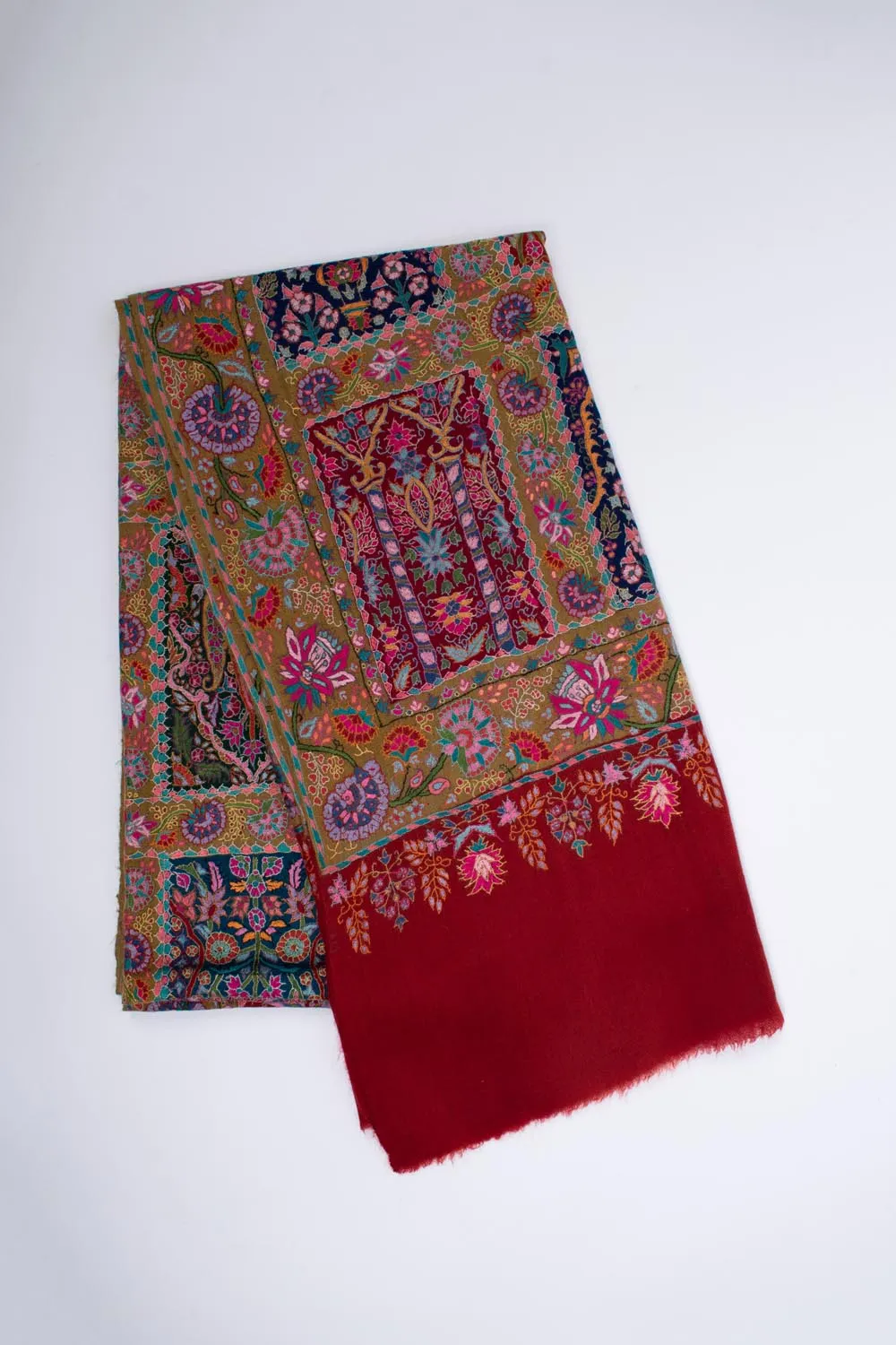 Red Mustard Artistic Wedding Pashmina Shawl - RHUBARB