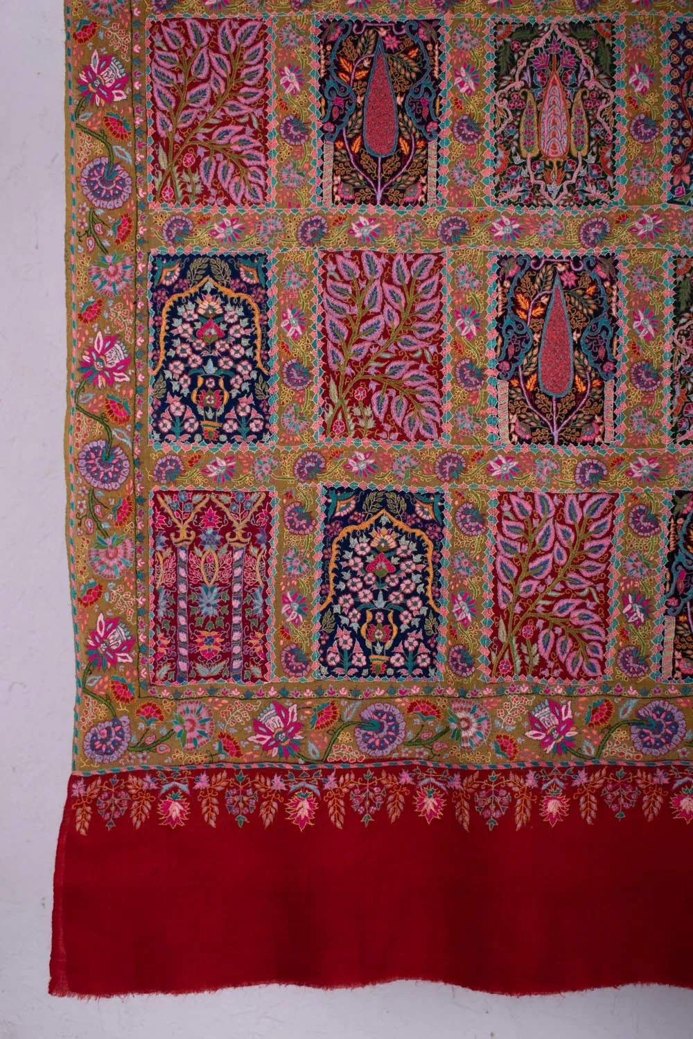 Red Mustard Artistic Wedding Pashmina Shawl - RHUBARB