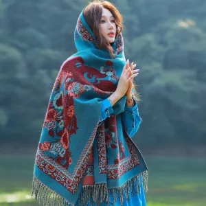 Retro Ethnic Grassland Tibet Blanket Shawl Thick Scarf