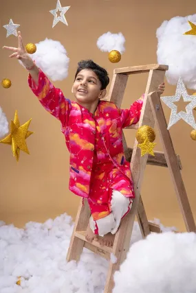 Rise At Dawn Pink Bandi Kurta and Off-White Pants Set for Boys