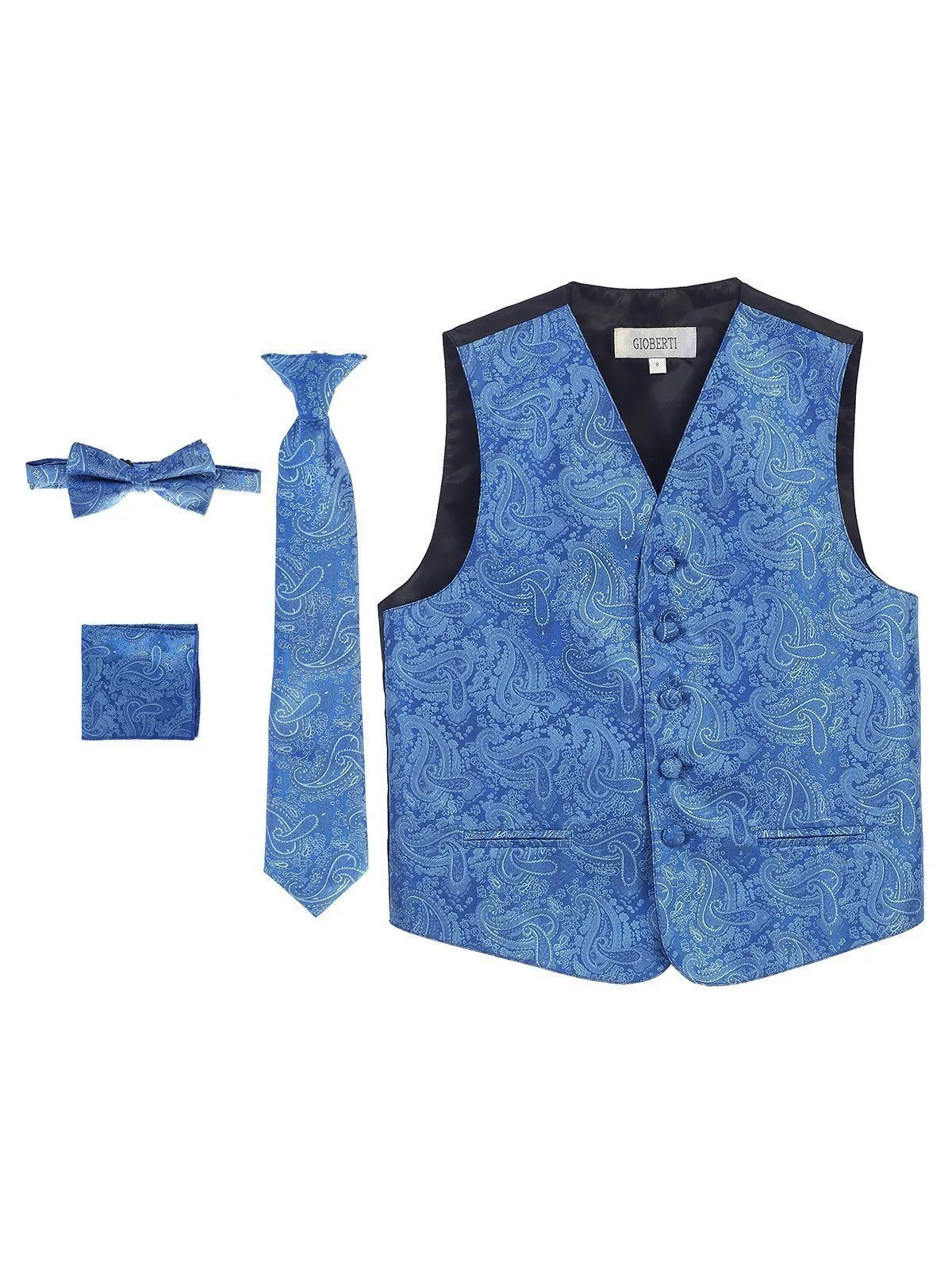 Royal Blue Formal Boys Paisley Tuxedo Vest Set