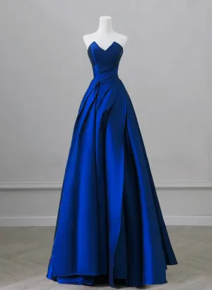 Royal Blue Satin A-line Simple Long Party Dress, Royal Blue Prom Dress