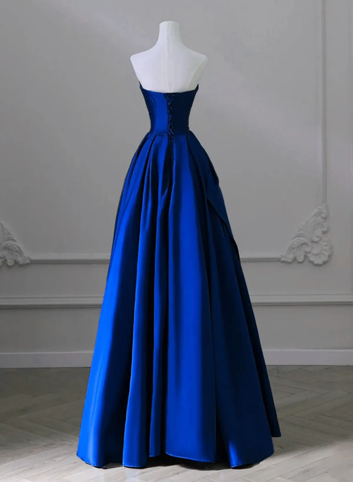 Royal Blue Satin A-line Simple Long Party Dress, Royal Blue Prom Dress