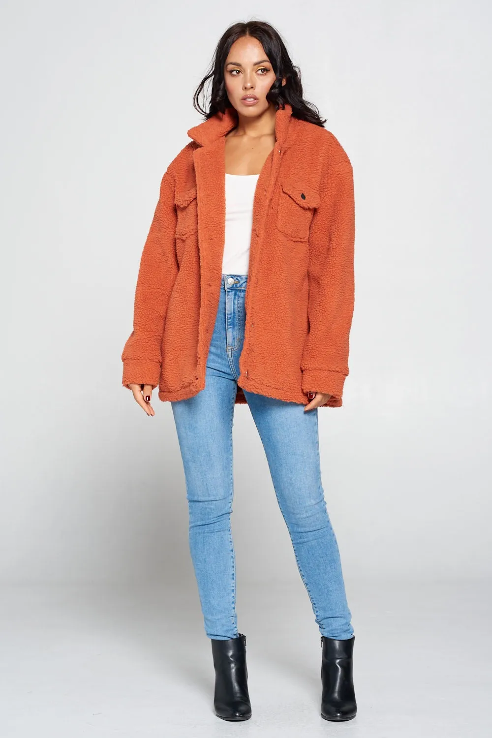 Rust Sherpa Button Down Jacket