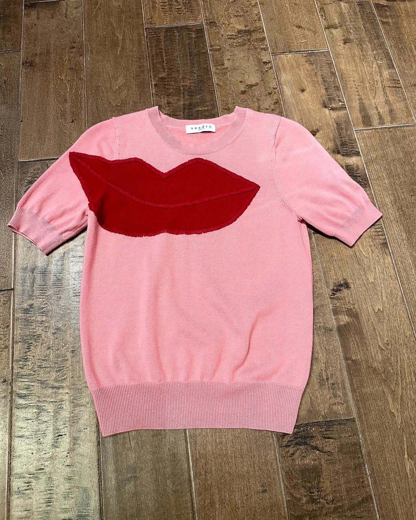 SANDRO Paris Pink Lip Short Sleeve Sweater