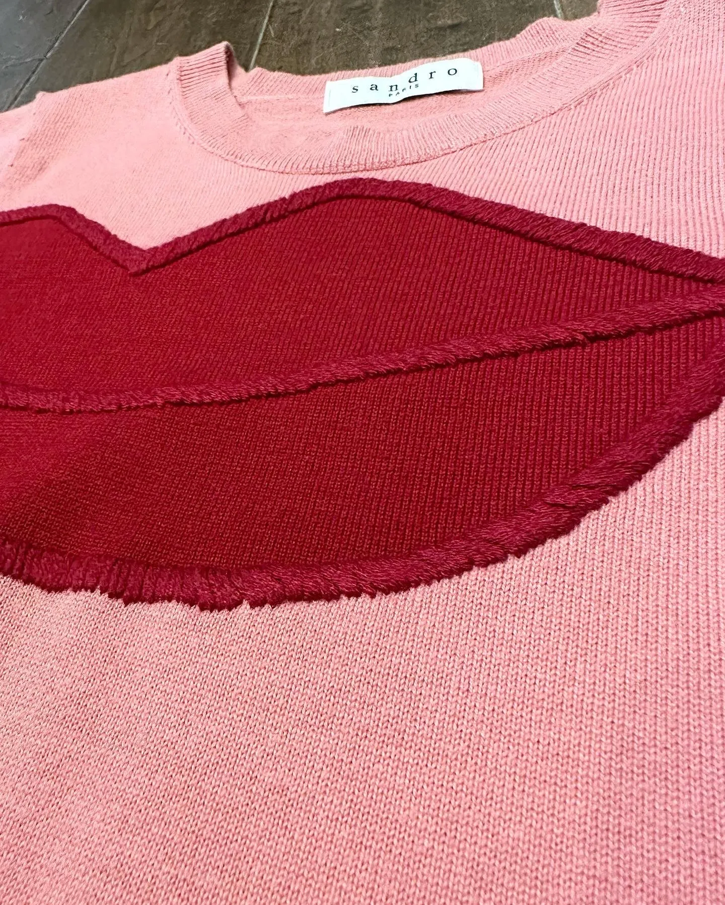 SANDRO Paris Pink Lip Short Sleeve Sweater