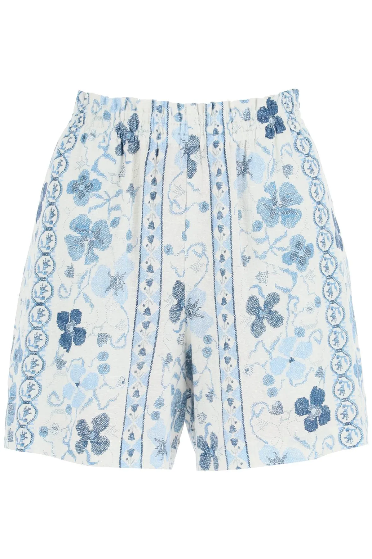 See by chloe printed linen blend shorts