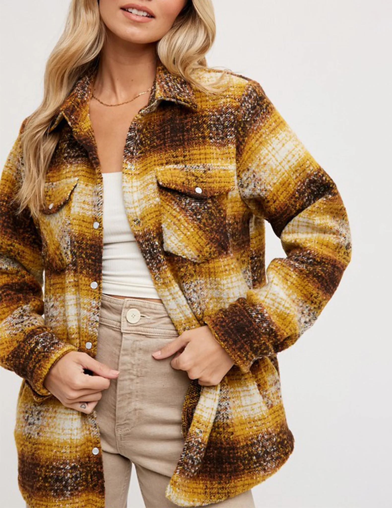 Sierra Mustard Plaid Flannel Shacket