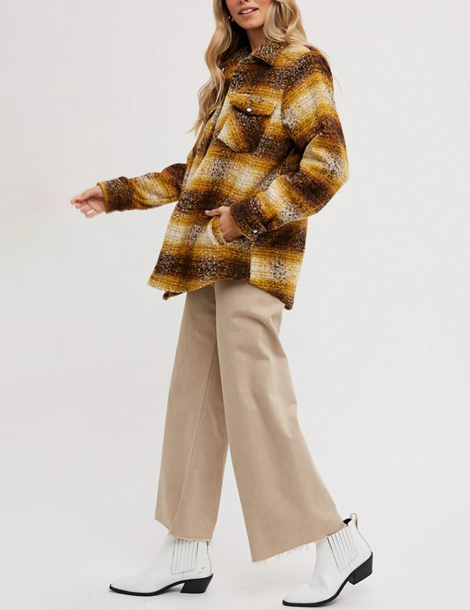 Sierra Mustard Plaid Flannel Shacket