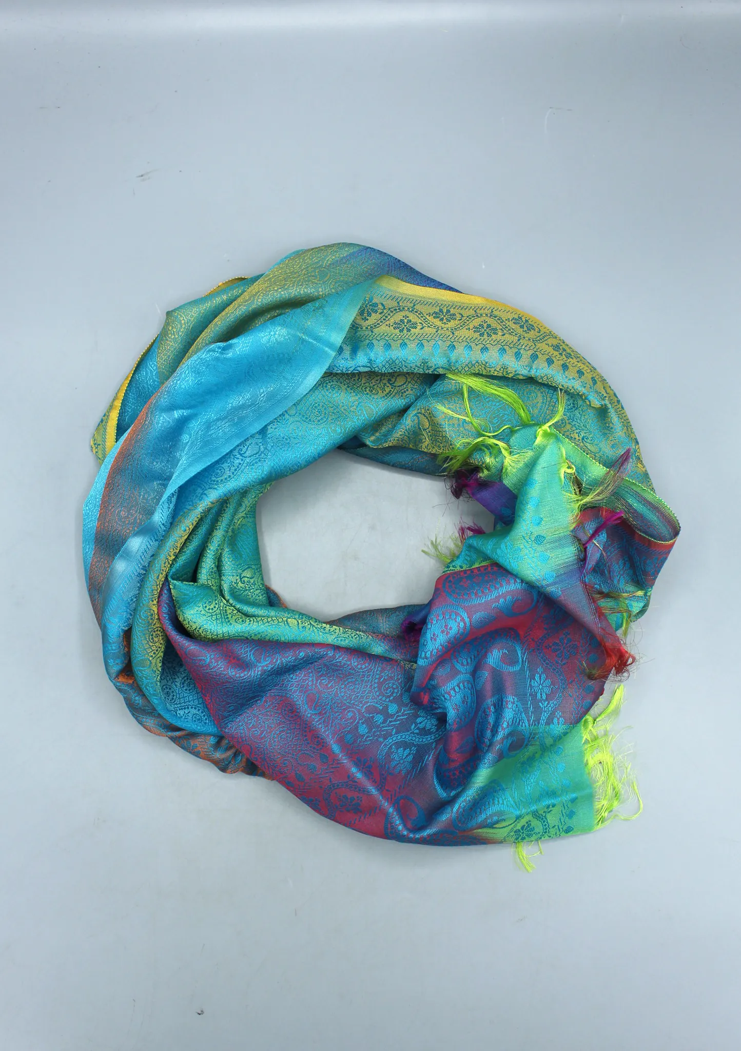 Silk Mixed Polyester Vibrant Multi Color Shawls with Furka